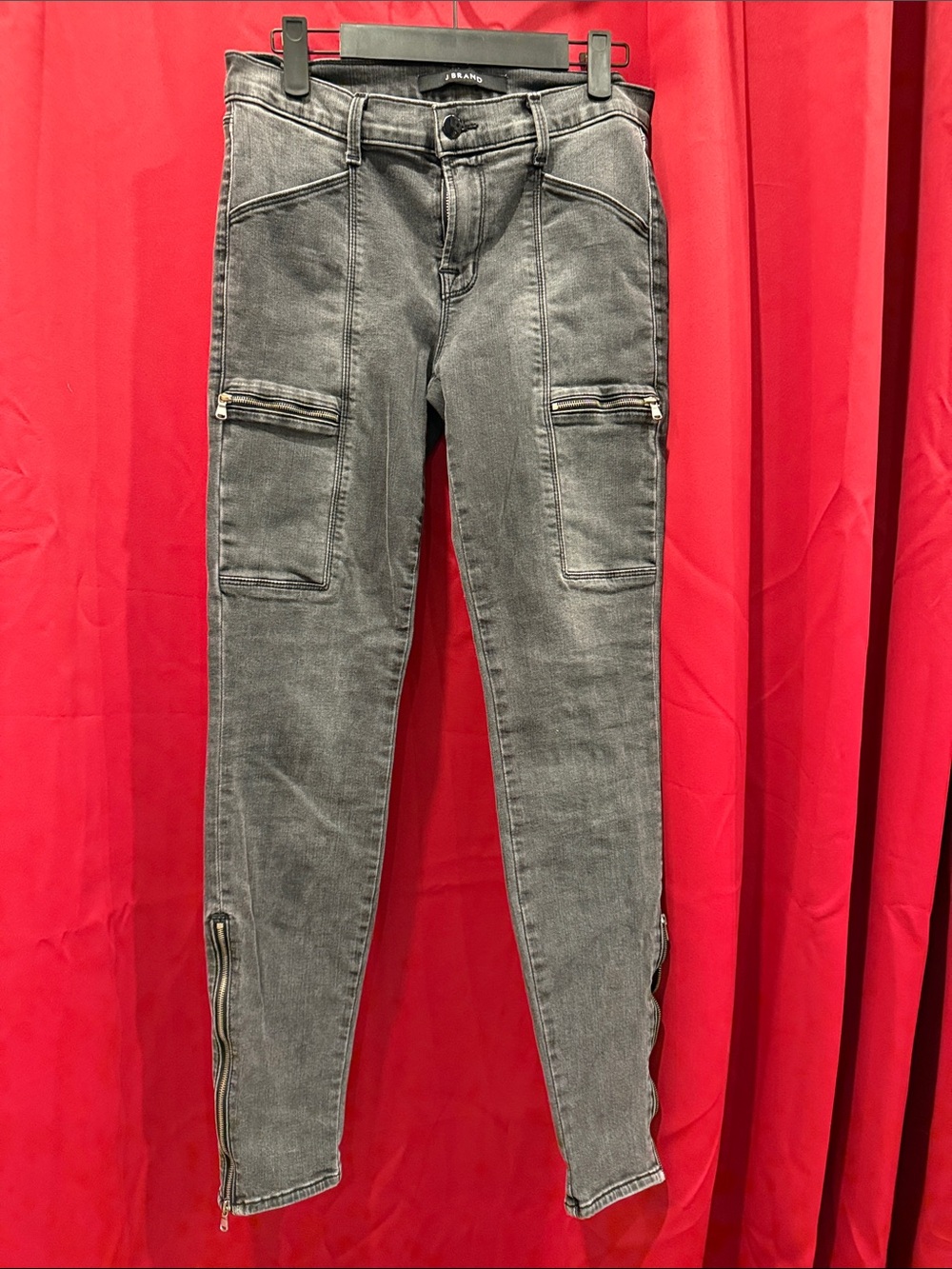 J Brand Charcoal Grey Skinny Jeans with Zip Details